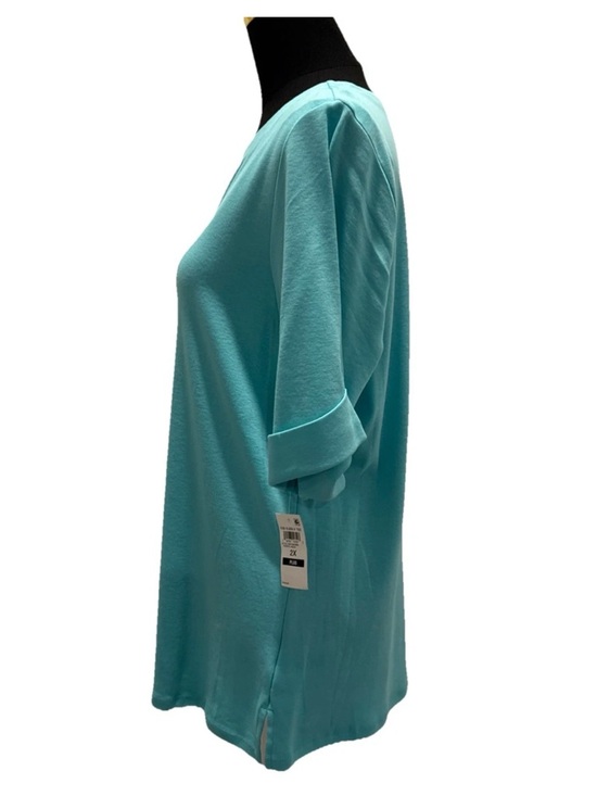 Style & Co Women's Aqua Blue Short Sleeve 100% Cotton Top, Size 2X, NWT - Picture 9 of 15